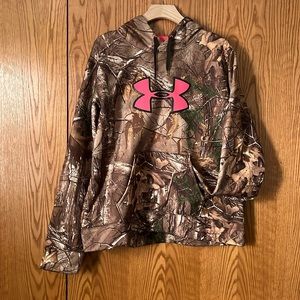 Camo Under Armor Hoodie with Pink Logo